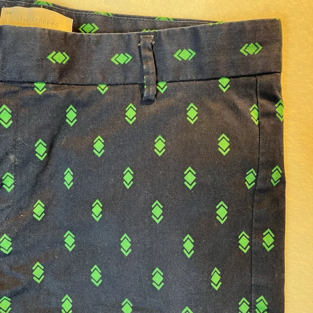 GAP Printed Slim Crop Chino Pants Navy Blue Green Mid Rise Career Office Women 6 - Picture 3 of 10